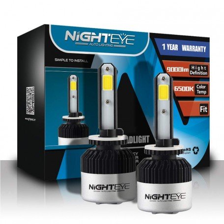 Nighteye Ultrawhite Led Headlight Bulbs COB 72W (36W x 2) 9000lm (4500lm per bulb) 6500K 1 Year Warranty (H27/880/881)