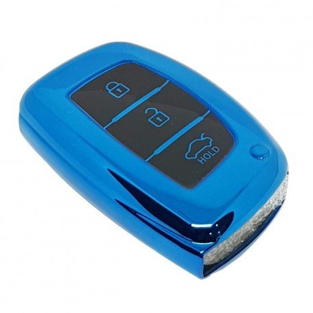 TPU Carbon Fiber Style 3 Button Remote Smart Key Cover for Creta, Grand i10, i20 Elite, i10 Nios, i20 Active, Verna,Aura (Blue) Image
