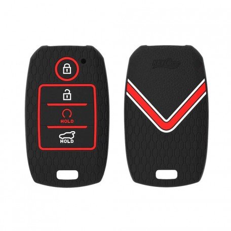 Silicone Key Cover fit for Kia Sonet, Seltos 2020 4 Button Smart Key (Push Button Start Models, Black) Image