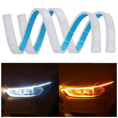 60 CM Flexible White DRL Light For Cars & Bikes Yellow Indicator with Turn Sequential Flow (60 cm, Set of 2 Pieces) Image