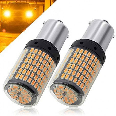 2800Lumen 3014 Chipset 144SMD BA15S P21 Amber Led Bulb Front Rear Turn Signal Pakring light Bulb and Canbus Error Free Led Turn Signal Light Bulb Amber Yellow, (Pack of 2) Image