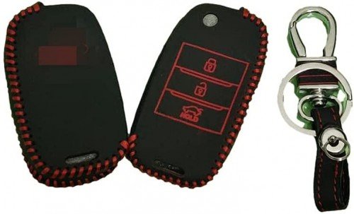 Leather Key Cover for Kia Seltos, Sonet flip Key (Non Push Button Start Models only, 1 Piece) Image