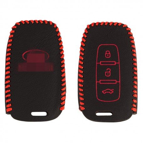 Leather Key Cover for for Hyundai Verna fluidic/Old i20/santafe Push Button Smart Key(1 Piece) Image