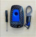 Carbon Fiber Key Fob Cover Shell Keyless Key Hard Case with Keychain Ford Ecosport New(Blue) Image 
