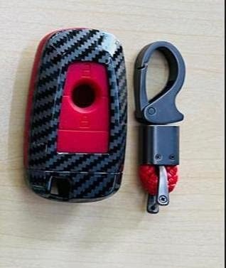Carbon Fiber Key Fob Cover Shell Keyless Key Hard Case with Keychain Ford Ecosport New(Red) Image