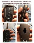 Carbon Fiber Key Fob Cover Shell Keyless Key Hard Case with Keychain for Hyundai Verna 2017 Onwards Flip Key (Blue) Image 
