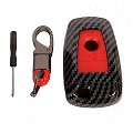 Carbon Fiber Key Fob Cover Shell Keyless Key Hard Case with Keychain New Ford Endeavour Smart Key (Red) Image 