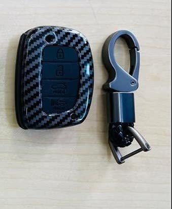 Carbon Fibe Car Key Case for Key Cover for Hyundai Venue, Creta 2020 4 Button Push Start Model (Black,Pack of 1) Image 