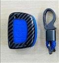 Carbon Fibe Car Key Case for Key Cover for Hyundai Venue, Creta 2020 4 Button Push Start Model (Blue,Pack of 2) Image 