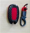 Carbon Fiber Key Fob Cover Shell Keyless Key Hard Case with Keychain for Hyundai Verna 2017 Onwards Flip Key (Red) Image 