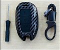 Carbon Fiber Key Fob Cover Shell Keyless Key Hard Case with Keychain for Hyundai Verna 2017 Onwards Flip Key (Black) Image 