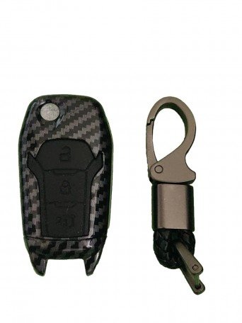Carbon Fiber Key Cover for Ford Figo Aspire and Ford Endeavor for Flip(Folding) Key only (Black) Image