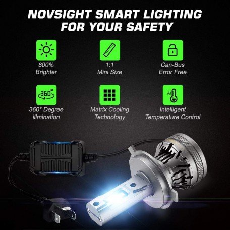 NovSight A500-N37 H7 super high powet 60W/Bulb 120 watt/Pair and High Luminous 22000LM 6500K Car LED Headlights Bulbs (1Year Warranty, Pack of 2) (H7) Image 