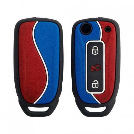 Duo Style Key Cover for Altroz, Harrier, Zest, Bolt, Tiago, Tigor flip Key (3 Button Flip Key, Red/Blue Image
