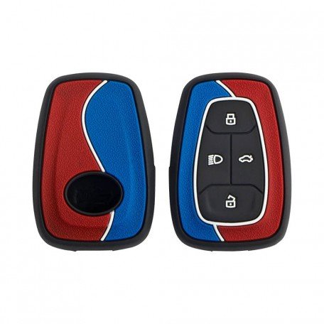 Duo Style Key Cover for Nexon, Harrier, Safari, Altroz, Tigor, Punch, Safari Gold Smart Key (4 Button Smart Key, Red/Blue) Image 