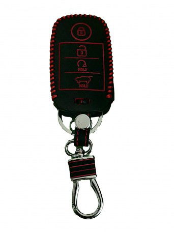 Leather Key Cover for Fit for Kia Sonet, Seltos 2020 4 Button Smart Key (Push Button Start Models, 1 Piece) Image