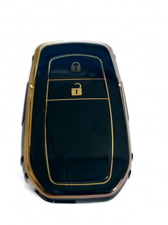 TPU Carbon Fiber Style Car Key Cover Compatible With Toyota Smart Key (Gold/Black) Image