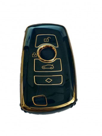 TPU Carbon Fiber Style Car Key Cover for Fit for 1 3 4 5 6 7 and X3 X4 M5 M6 GT3 GT5 smart key only (Gold/Black) Image