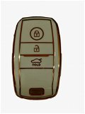 TPU Carbon Fiber Style Car Key Cover Compatible With Kia Seltos Sonet 3 Button Smart Key (White) Image 