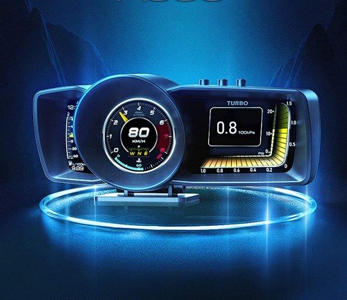  Car HUD with OBD2 GPS Dual System and Multi-Function Dashboard HUD OBD2 and GPS Smart Speedometer Auto Gauge Alarm System for all car and trucks Image