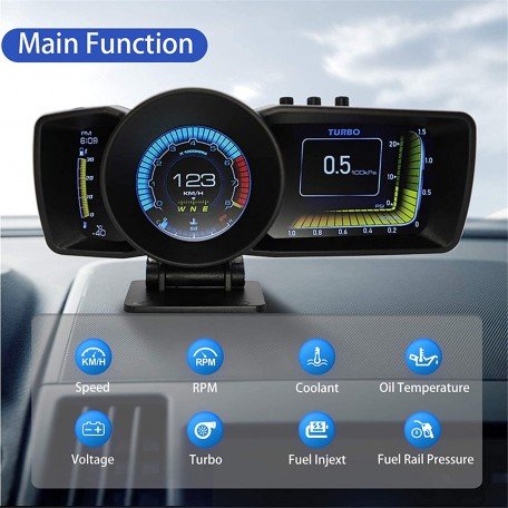  Car HUD with OBD2 GPS Dual System and Multi-Function Dashboard HUD OBD2 and GPS Smart Speedometer Auto Gauge Alarm System for all car and trucks Image 