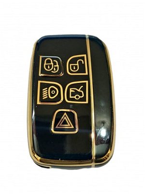 TPU Carbon Fiber Style Car Key Cover fit with Jaguar and Land Rover 5 Buttons Smart Key (Gold/Black) Image