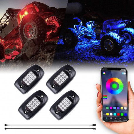 LED Rock Lights - Multicolor Exterior Light RGB Underglow Neon Lights 4 Pods with APP Control Music Mode for Truck Car UTV ATV SUV Jeep 4X4 Image