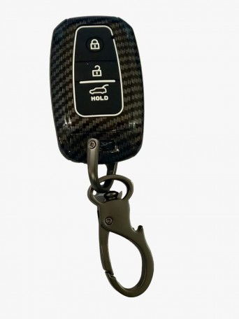 Carbon Fibre Key Shell Compatible with for Seltos 3 button smart key (Black. 1 Piece) Image