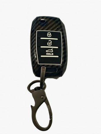 Carbon fibre Key Shell Compatible with Kia Seltos Sonet 3 Button Flip Key (Black. 1 Piece) Image