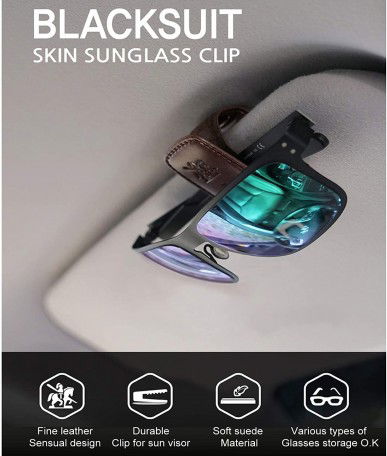 Blacksuit Autoban Leather Sunglass Clip Sun Visor Car Eyeglasses Holder Universal for car and Vehicles(Brown) Image 