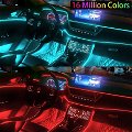 Interior Car LED Strip Lights, 9 in 1 Multicolor RGB Car Neon Ambient Light with 4 Under Dash & 5 Fiber Optic LED Lights, Sync to Music and Wireless Bluetooth APP and Remote Control Image 