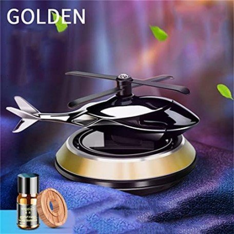 Solar Powered Rotating Helicopter Aromacure Furnishing Air Freshener Fresh Aroma Perfume Car Interior Car Flavoring Decoration(Golden)