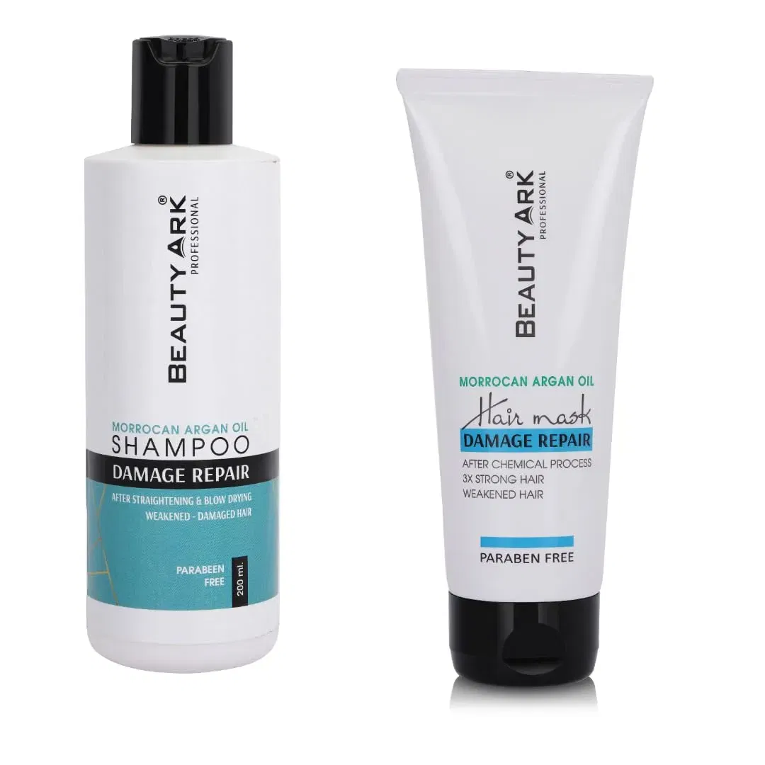 Beauty Ark Moroccan Argan Oil Damage Repair Shampoo 200ml & Damage Repair Hair Mask 100gm Combo Image