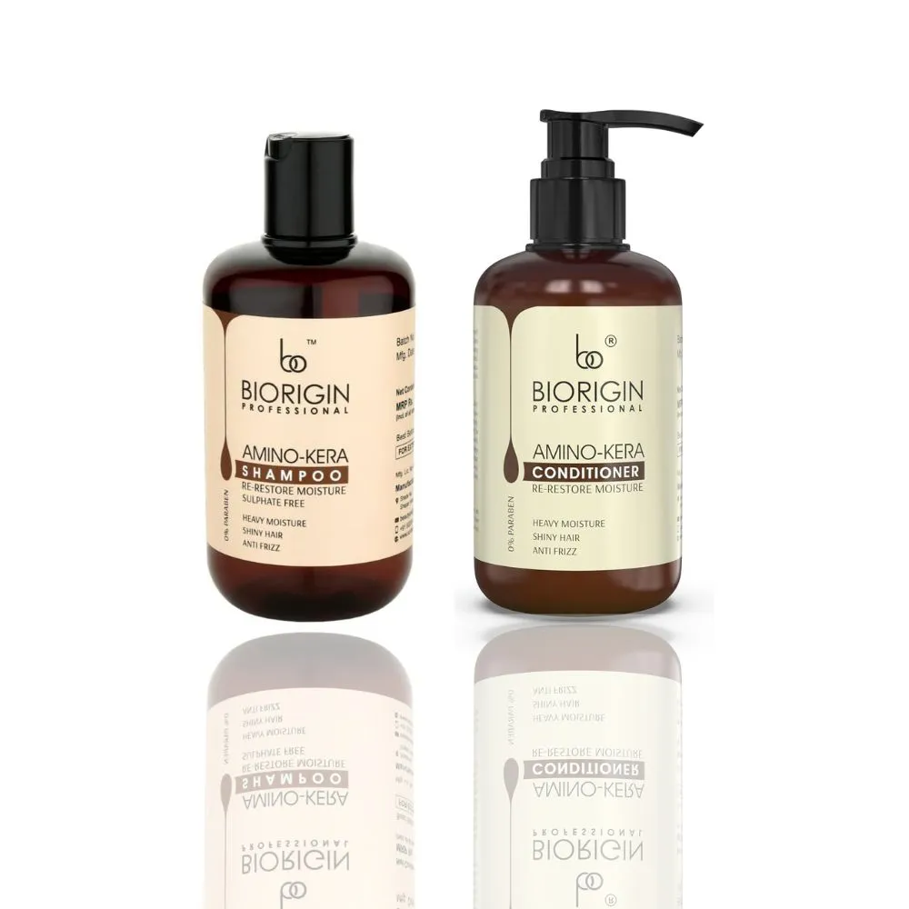 Biorigin Amino Kera Shampoo & Conditioner 250ml Each – Paraben & Sulphate Free | For Dry & Frizzy Hair Image