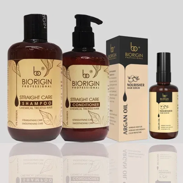 Biorigin Straight & Sleek Hair Care Trio – Shampoo, Conditioner (250ml each) & Nourisher Serum (80ml) Image