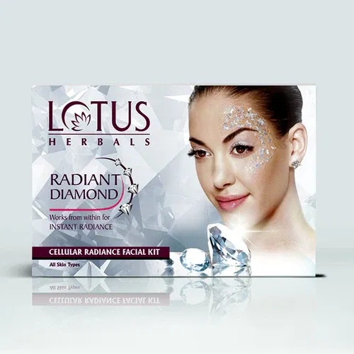 Lotus Herbals Radiant Diamond Cellular Radiance Facial Kit | 4 Pouch | Single Use | Salon Grade Deep-Cell Activation System Image