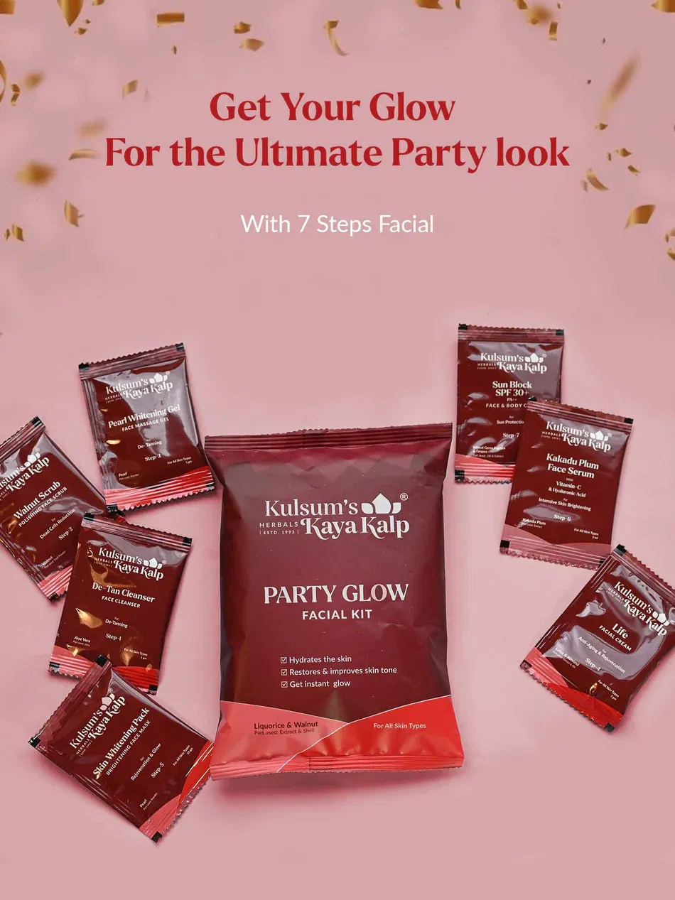 Kulsum's Kaya Kalp Party Glow Facial Kit – 7 Step Single Use | Instant Glow & Radiance Image