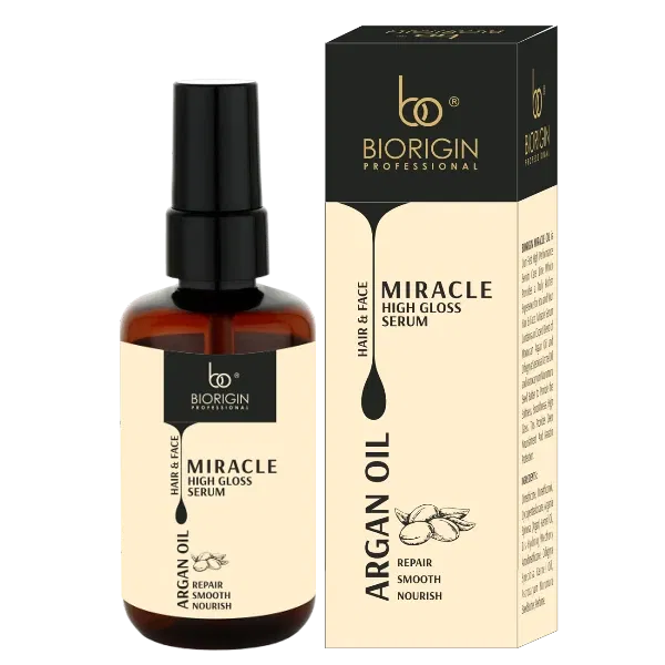 Biorigin Miracle High Gloss Serum for Hair & Face with Argan Oil Extract, 100ml – Dual Action Glow & Shine Formula Image