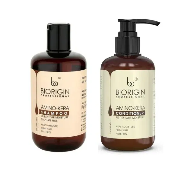 Biorigin Amino Kera Shampoo & Conditioner Set - 500ml Each (Frizz Control | Paraben & Sulphate Free) Image