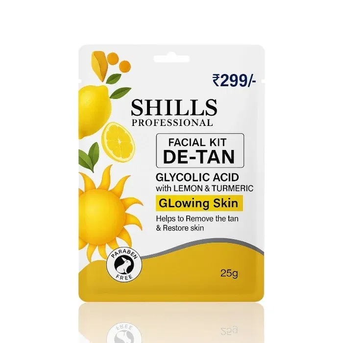 Shills Professional De-Tan Facial Kit with Glycolic Acid, Lemon & Turmeric – 90g | Single Use Spa Glow at Home Image