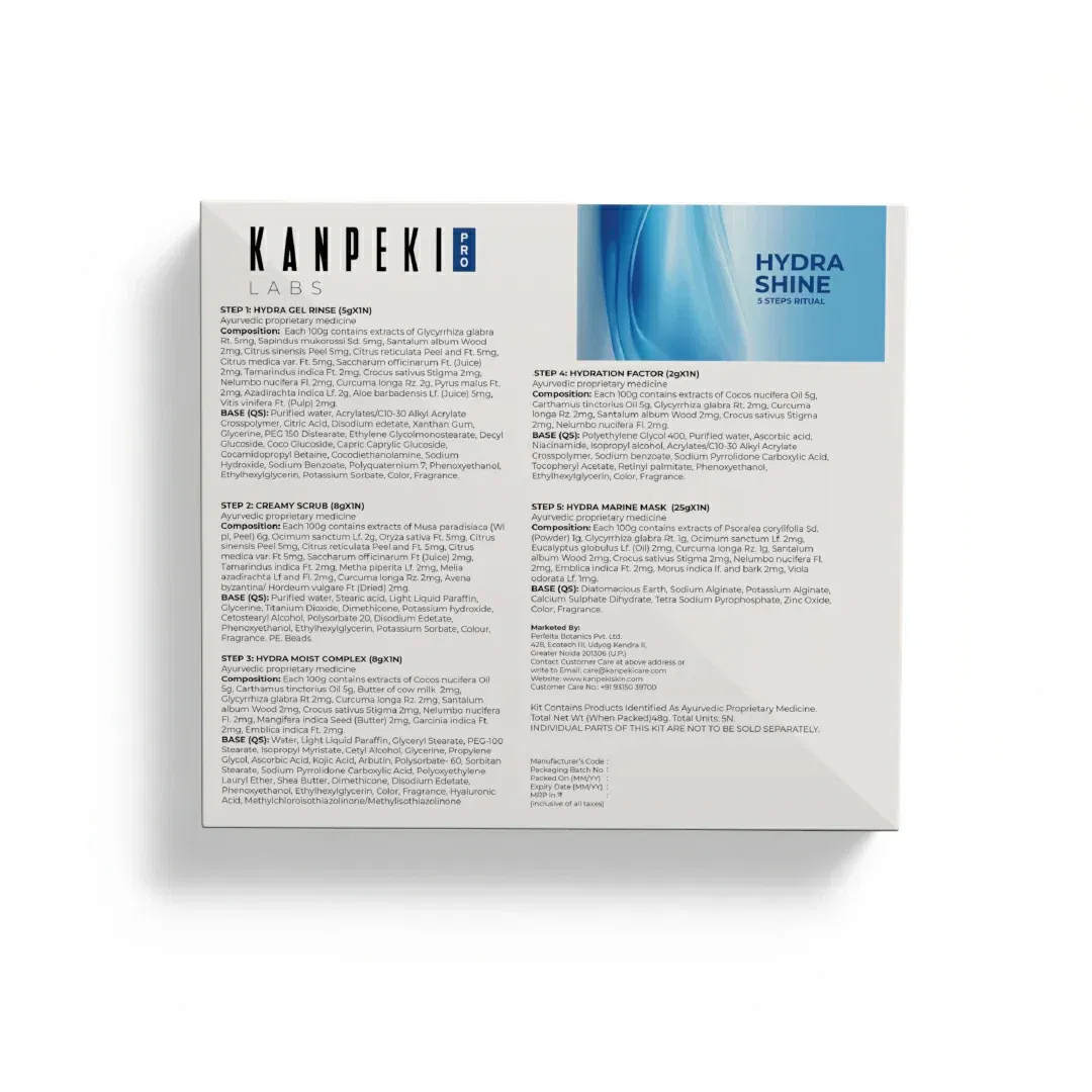 Kanpeki Hydra Shine – 5 Steps Facial Kit for Intense Hydration & Tan Removal