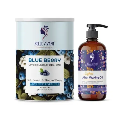 Belle Vivant Blueberry Liposoluble Gel Wax (800ml) with After Wax Oil (300ml) – Professional Hair Removal Kit for Smooth, Nourished Skin Image