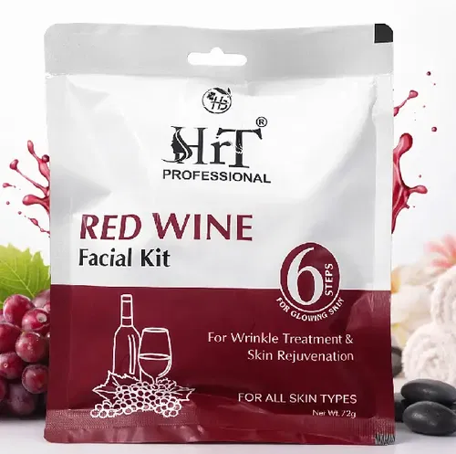 HRT Professional Red Wine Facial Kit – 6 Step Single Use Facial Kit for Glowing, Youthful & Radiant Skin Image