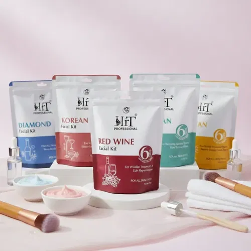 HRT Professional 6-Step Facial Kit Combo – Set of 5 Single-Use Facials (72g Each) | Korean Glow, Diamond, Hydra Boost, De-Tan & Red Wine | For All Skin Types Image