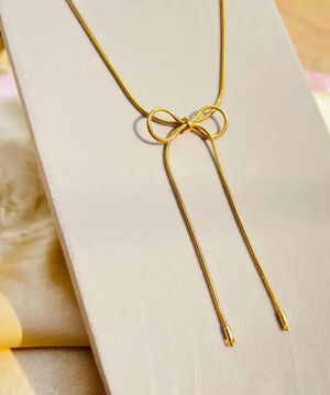Thread bow tie Necklace with Dangle Strings and Knot design Anti Tarnish