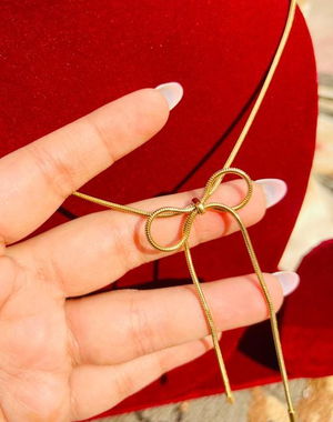 Thread bow tie Necklace with Dangle Strings and Knot design Anti Tarnish Image