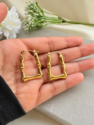 Bamboo Joint Shaped Hoop Earrings | Anti Tarnish Image