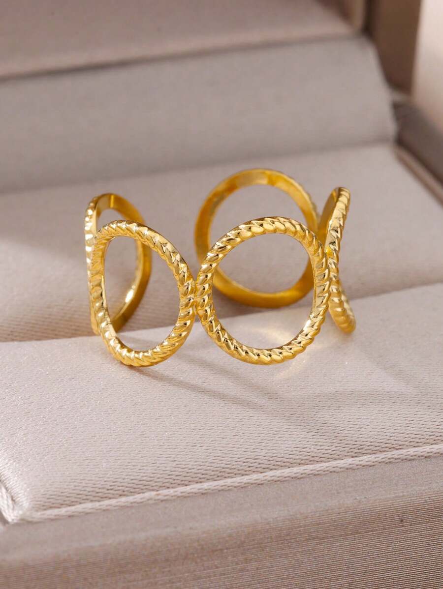 Style Minimalist Stainless Steel Hollow Out Circle Joint Open Ring Image