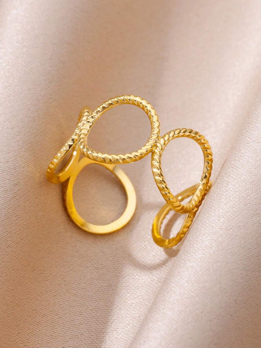 Style Minimalist Stainless Steel Hollow Out Circle Joint Open Ring