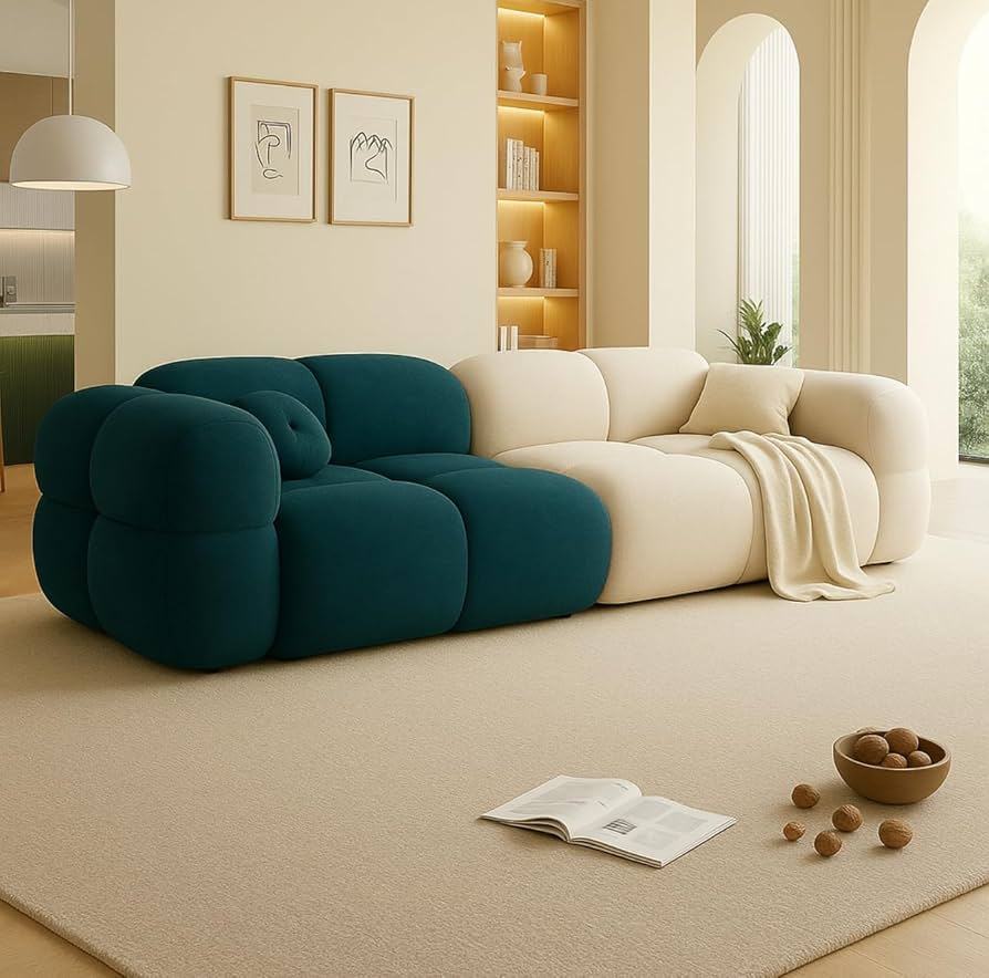  COMFORT Prith Velvet Modern Cloud Sofa Upholstered 3 Seater Sofa Three Seater Sofa for Living Room Hotels & Offices (Orange) Image